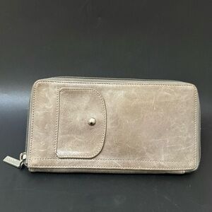 HOBO The Original Gray Leather Zip Around Bifold Wallet